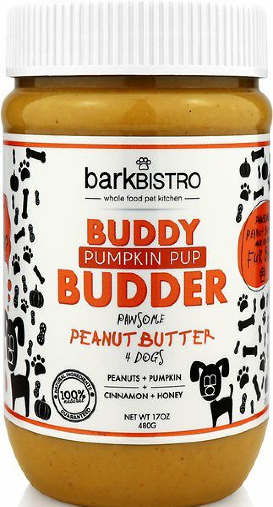 Soft & Chewy Treats * | Bark Bistro Company Buddy Budder Pumpkin & Cinnamon Peanut Butter Lickable Dog Treats, 16-Oz Jar Clearance