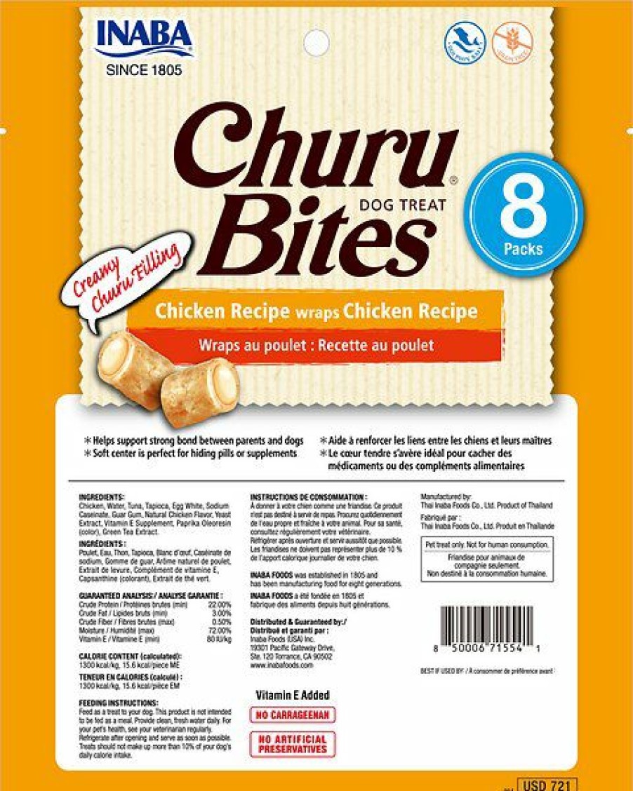 Soft & Chewy Treats * | Inaba Churu Bites Wraps Chicken Recipe Grain-Free Soft & Chewy Dog Treats, 0.42-Oz, Pack Of 8 Discount