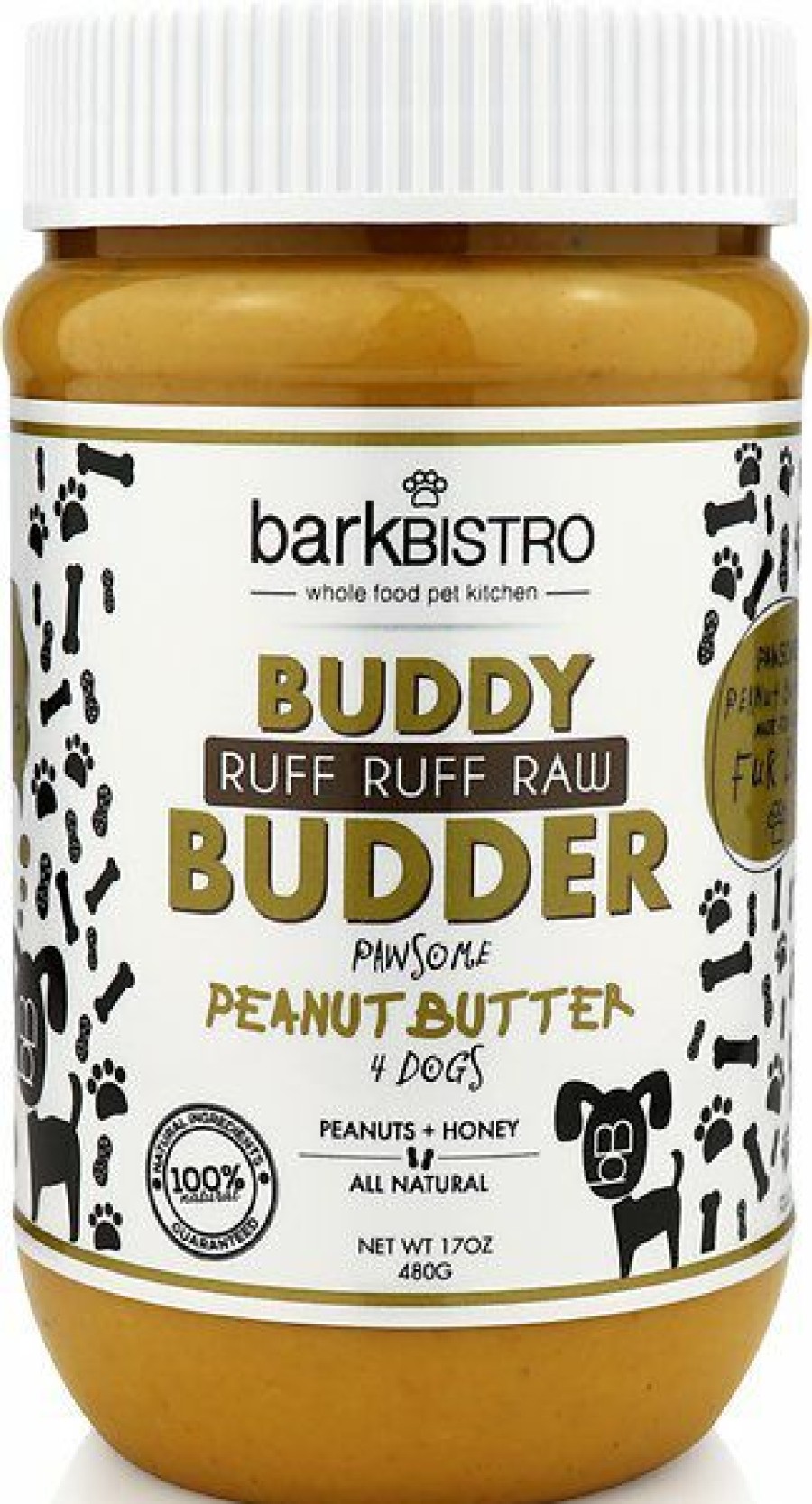 Soft & Chewy Treats * | Bark Bistro Company Buddy Budder Ruff Ruff Raw Peanut Butter Lickable Dog Treats, 16-Oz Jar Outlet