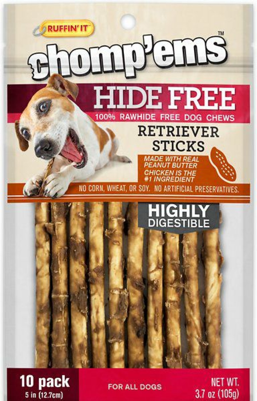 Soft & Chewy Treats * | Ruffin' It Chomp'Ems Hide-Free Peanut Butter Sticks Dog Treats, 10 Count Discount