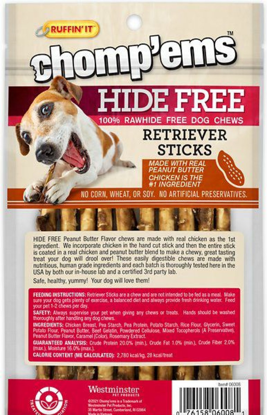 Soft & Chewy Treats * | Ruffin' It Chomp'Ems Hide-Free Peanut Butter Sticks Dog Treats, 10 Count Discount