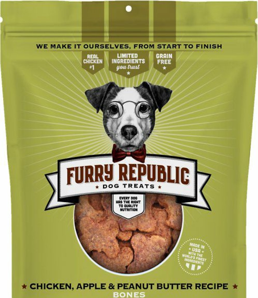 Soft & Chewy Treats * | Furry Republic Bones Chicken, Apple & Peanut Butter Recipe Grain-Free Dog Treats, 6-Oz Bag Discount