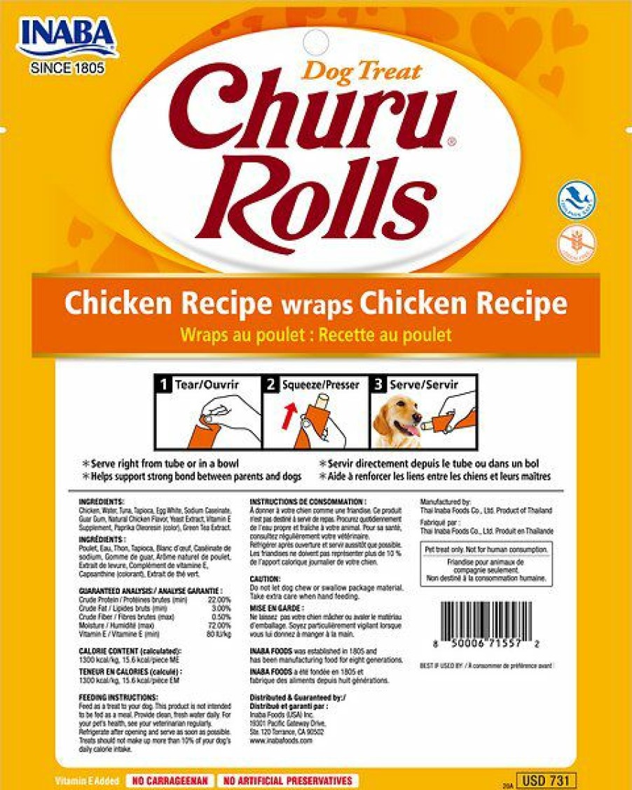 Soft & Chewy Treats * | Inaba Churu Rolls Chicken Recipe Grain-Free Soft & Chewy Dog Treats, 0.42-Oz, Pack Of 8 Sale