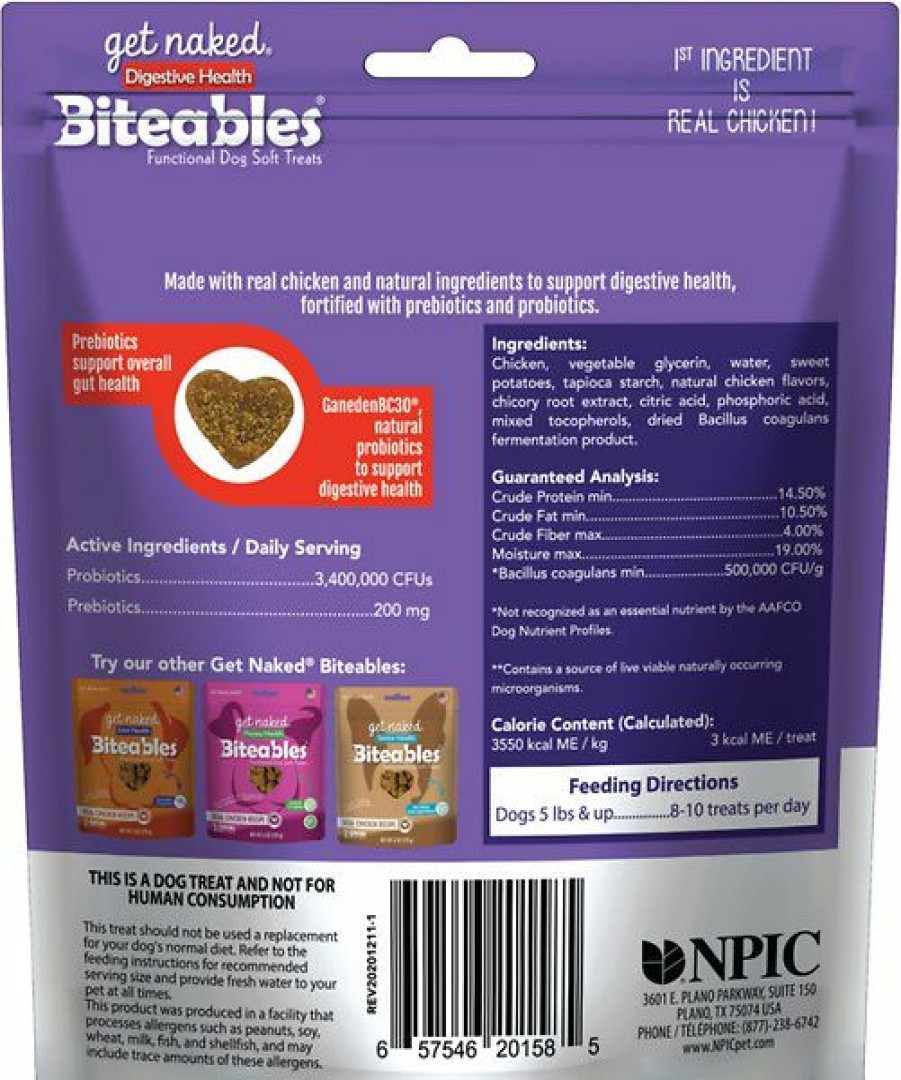 Soft & Chewy Treats * | Get Naked Biteables Functional Digestive Health Real Chicken Recipe Dog Treats, 6-Oz Bag Sale