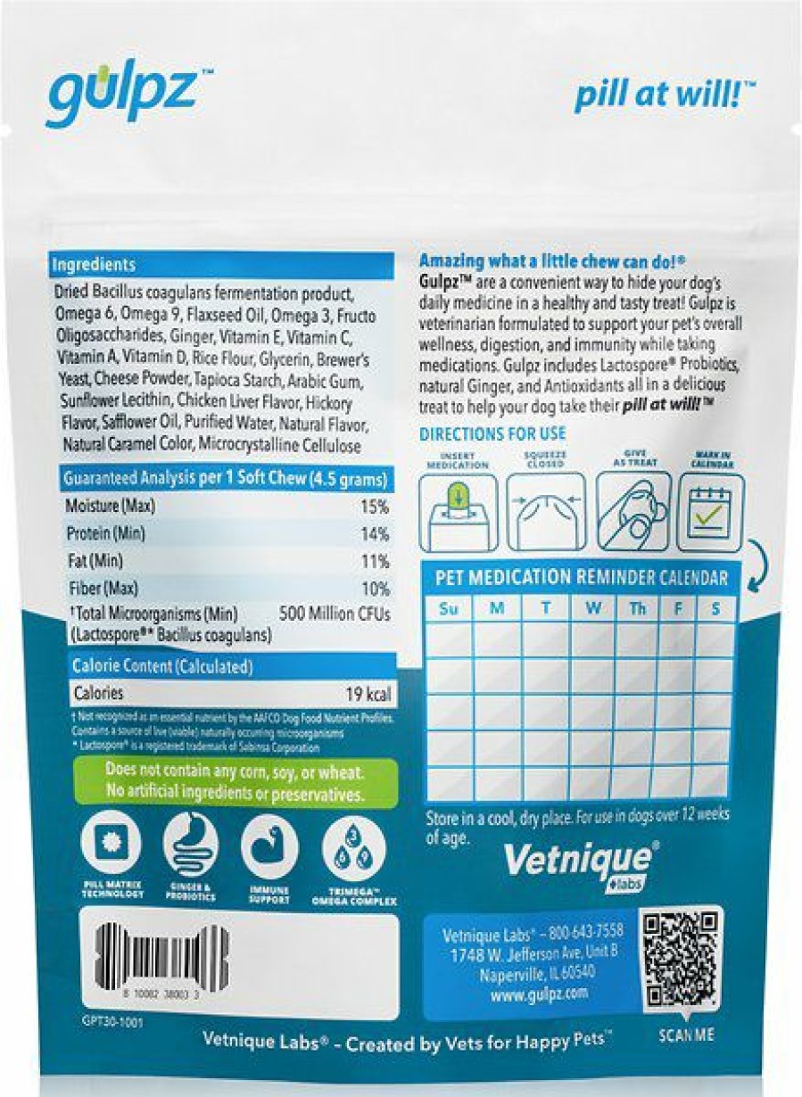 Soft & Chewy Treats * | Vetnique Labs Gulpz Pill Hiding Probiotic Hickory Chicken Flavor Dog Treats Online