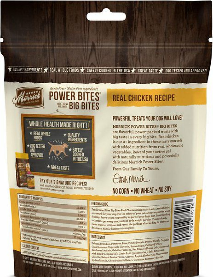 Soft & Chewy Treats * | Merrick Power Bites Big Bites Real Chicken Recipe Grain-Free Soft & Chewy Dog Treats Online