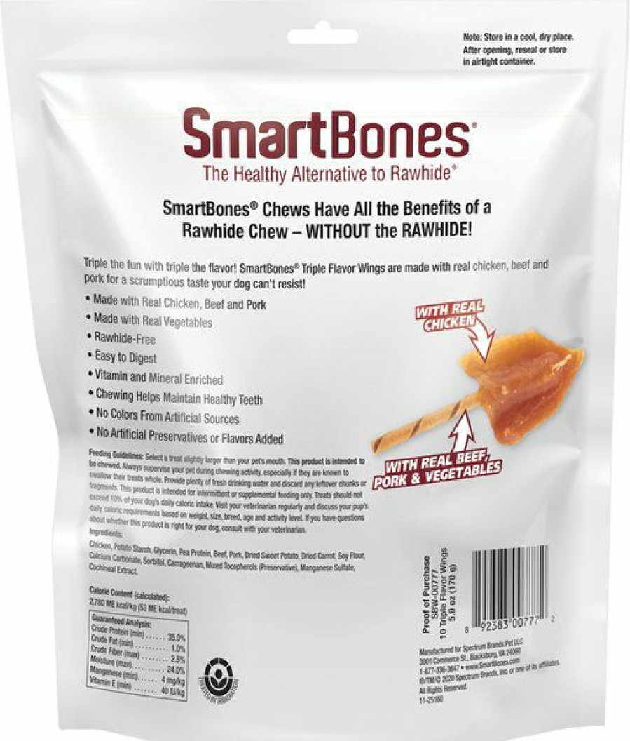 Soft & Chewy Treats * | Smartbones Triple Flavor Wings Dog Treats, 10 Count Online