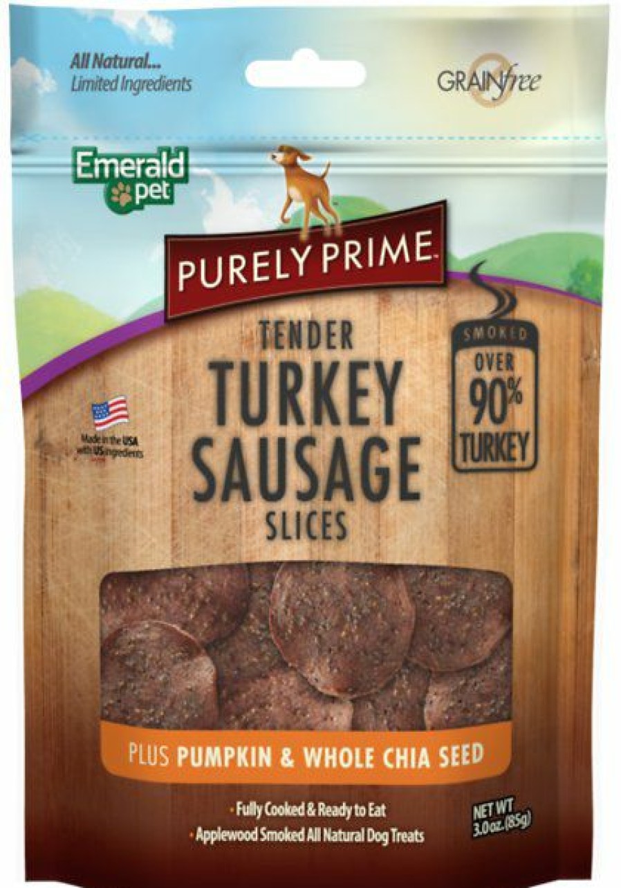 Soft & Chewy Treats * | Emerald Pet Purely Prime Tender Turkey Sausage Pumpkin & Chia Chicken-Free Dog Treats, 3-Oz Bag Online